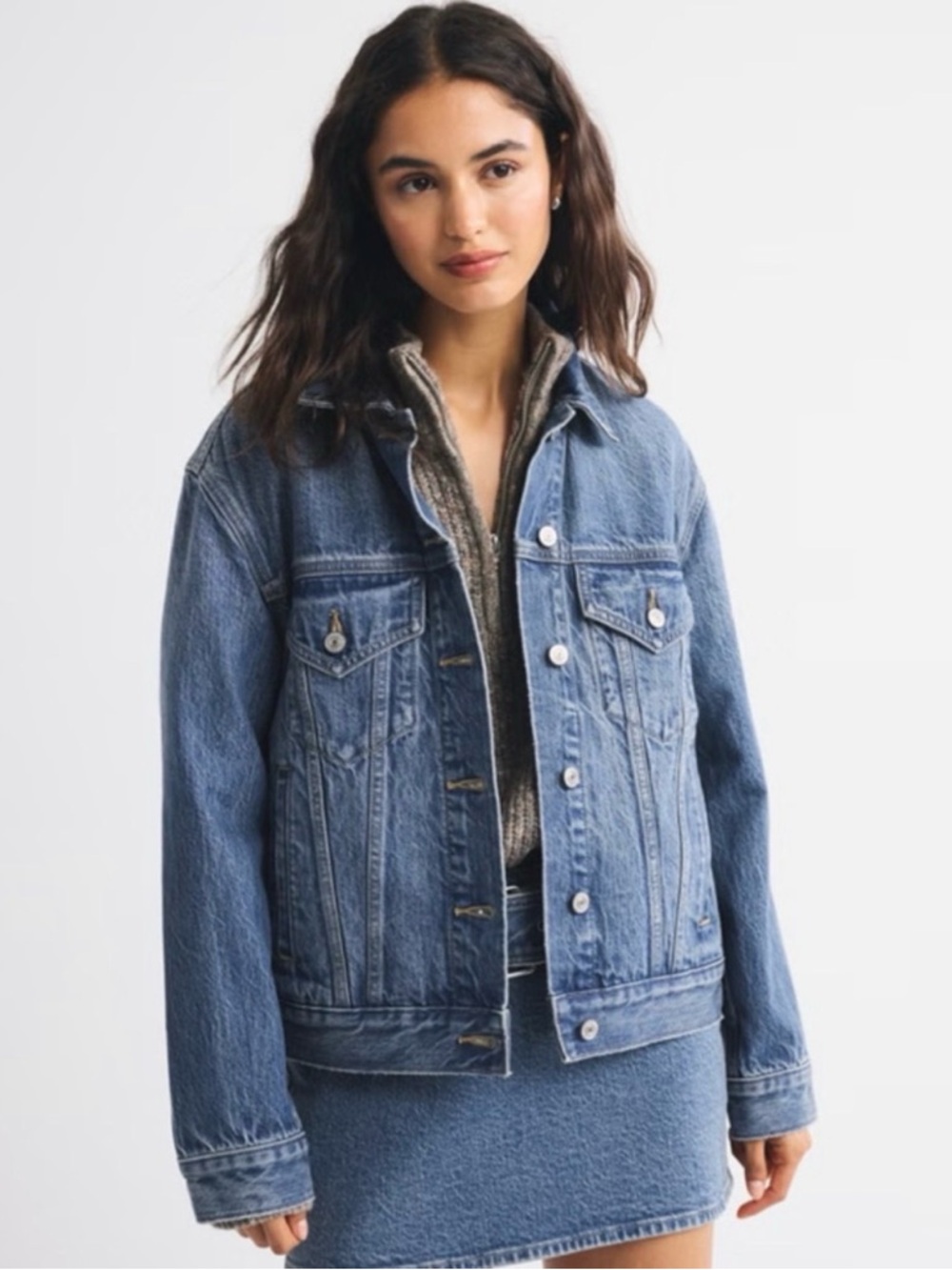 Abercrombie & Fitch Distressed Blue Denim Trucker Jacket
